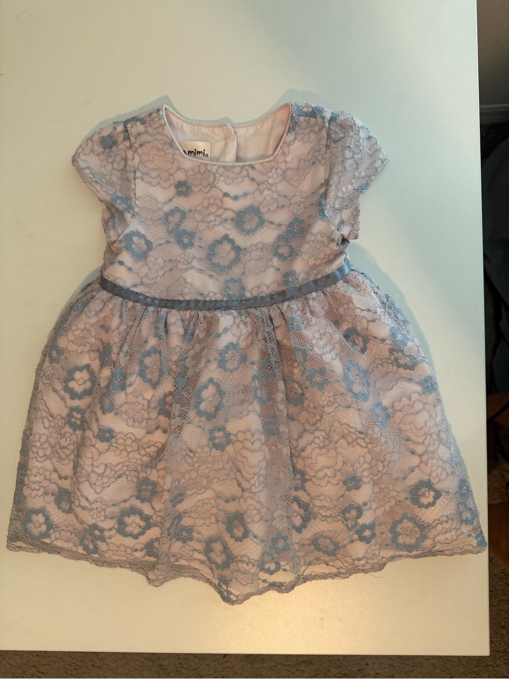 Great Condition! Girls' Pink Dress with Gray Lace Overlay, 18 Months